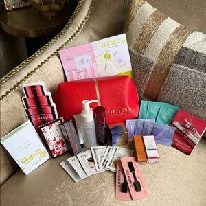 Shiseido Red Beauty Travel Set with Luxe Skincare and Makeup samples